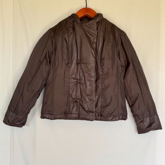 Y2K Gap Chocolate Brown Snap Front  Short Boxy Down Puffer Jacket Size Medium - Picture 7 of 11